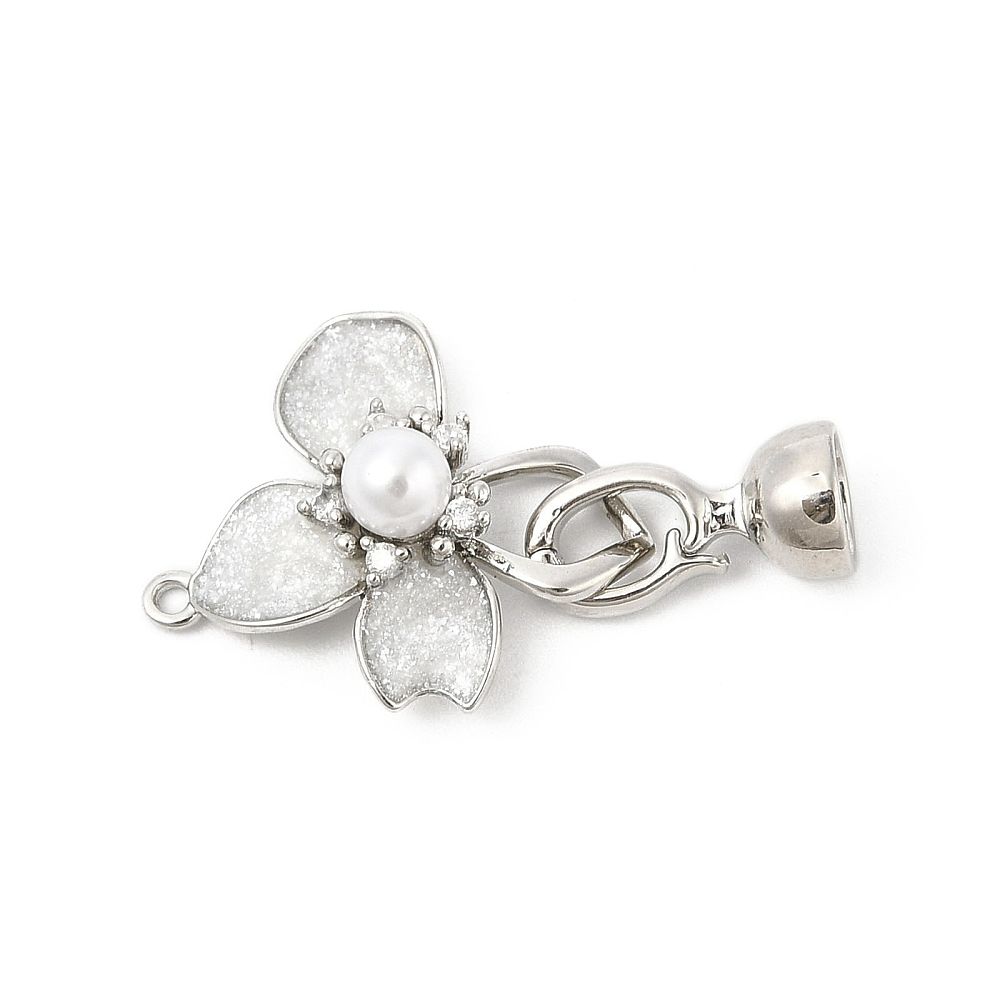 Brass Enamel Fold Over Clasps, Cadmium Free & Nickel Free & Lead Free, with Glitter & ABS imitation pearl/34mm