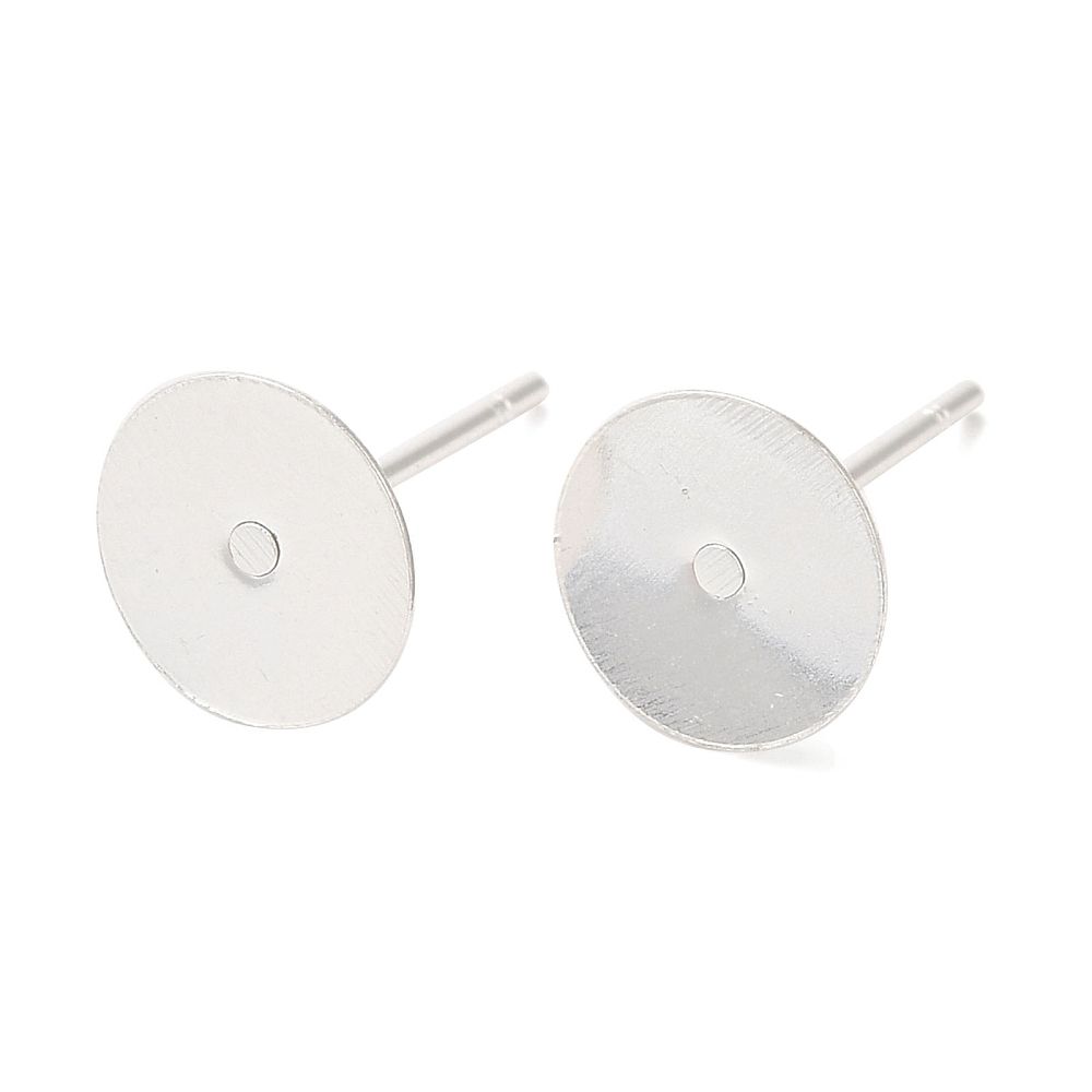 10pcs/Brass Studs Earrings Finding, Lead Free & Cadmium Free, Round, 925 Sterling Silver Plated/12x8mm