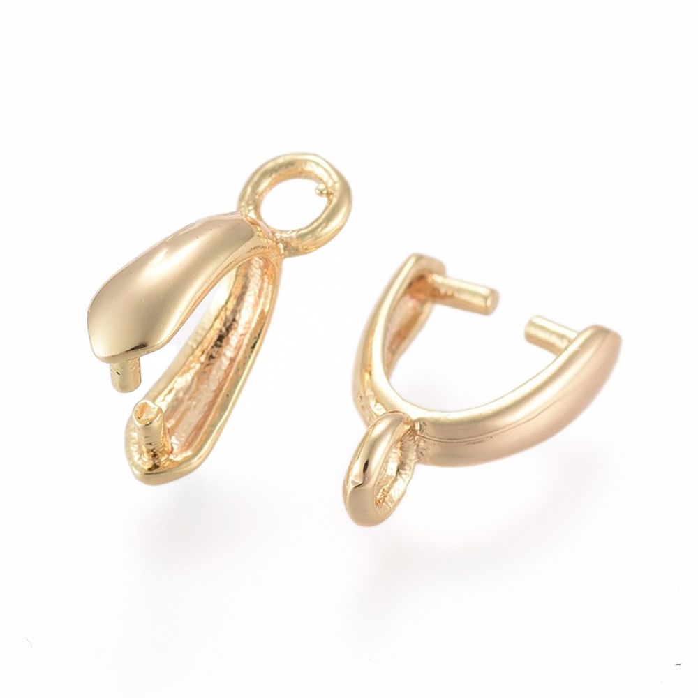 4pcs/Brass Pinch Bails, Nickel Free, Real 18K Gold Plated/ 11x8x3mm