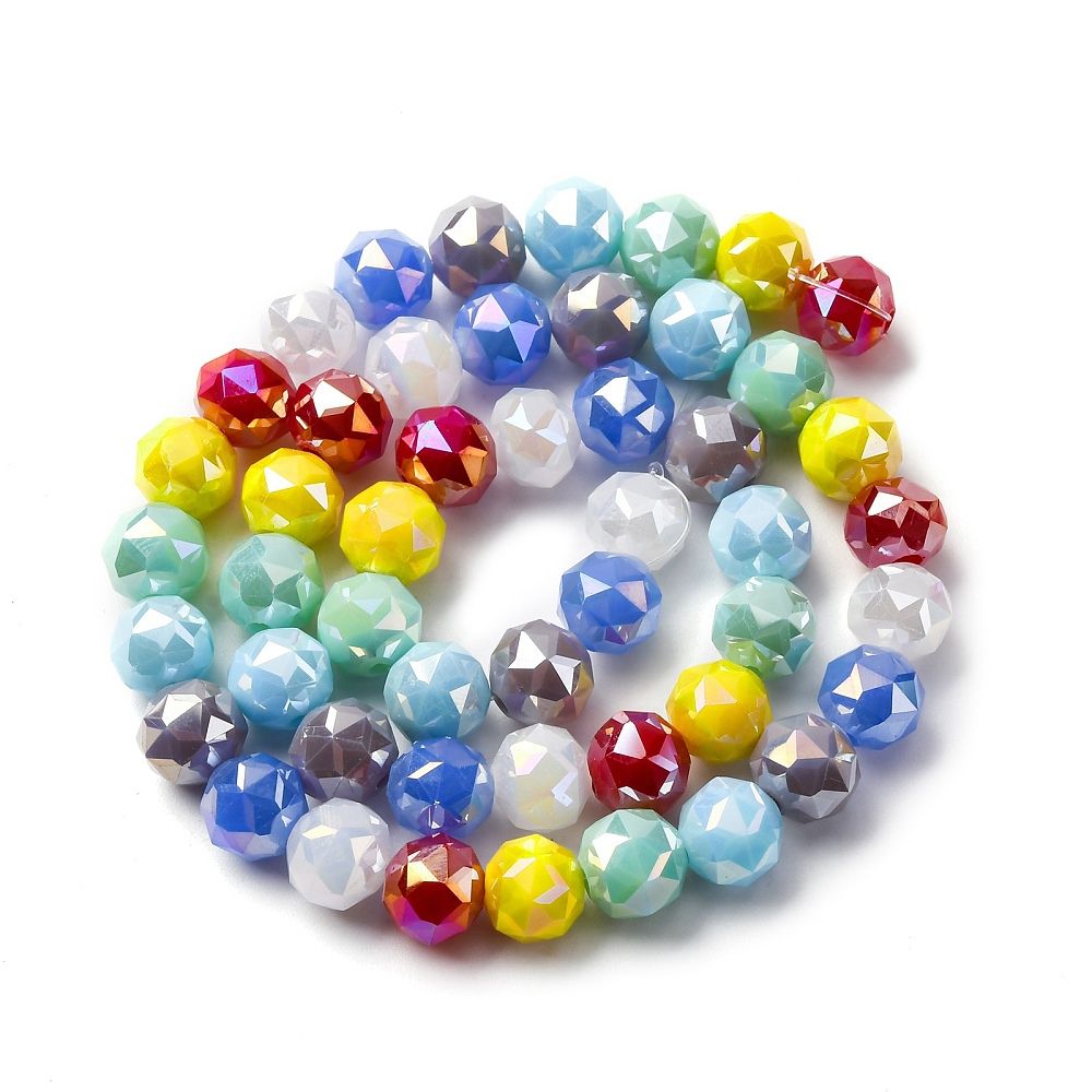 Transparent Glass Beads Strands, Round, Faceted, 8x7mm, Hole: 1.5mm, about 50pcs/strand, 14.17''(36cm)