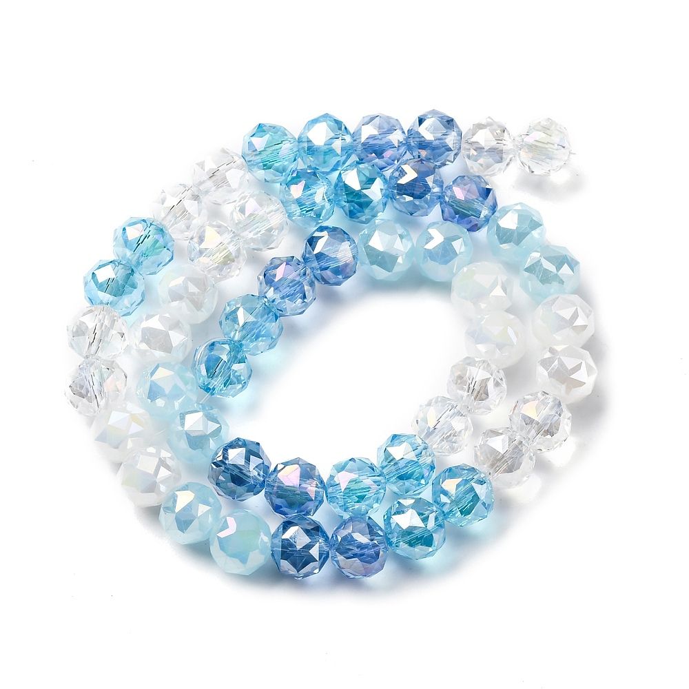 Transparent Glass Beads Strands, Round, Faceted, 8x7mm, Hole: 1.5mm, about 50pcs/strand, 14.17''(36cm)