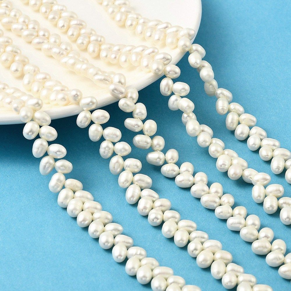 Natural Cultured Freshwater Pearl Beads Strands, Potato, Top Drilled, Grade 4A, Light Goldenrod Yellow, 7~9x5~6mm, Hole: 0.5mm, about 99~100pcs/strand, 14.96~15.28 inch(38~38.8cm)