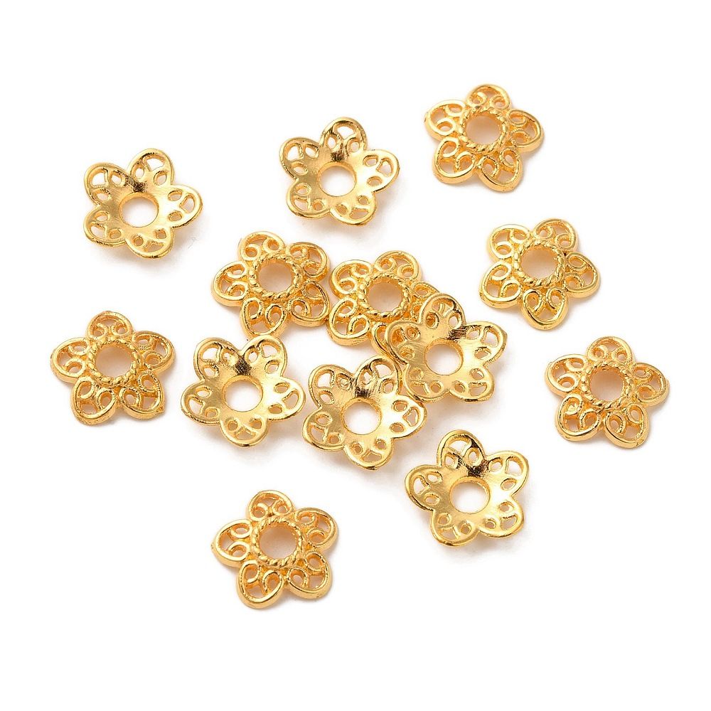 20pcs/Tibetan Style Alloy Caps, Lead Free & Cadmium Free, Antique Golden/ 10.7x11x2.5mm
