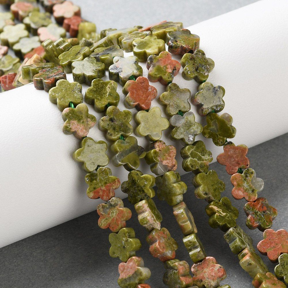 Natural Unakite Beads Strands, Plum Blossom, 6~6.5x6x2.5mm, Hole: 0.7mm, about 63pcs/strand, 14.76''(37.5cm)