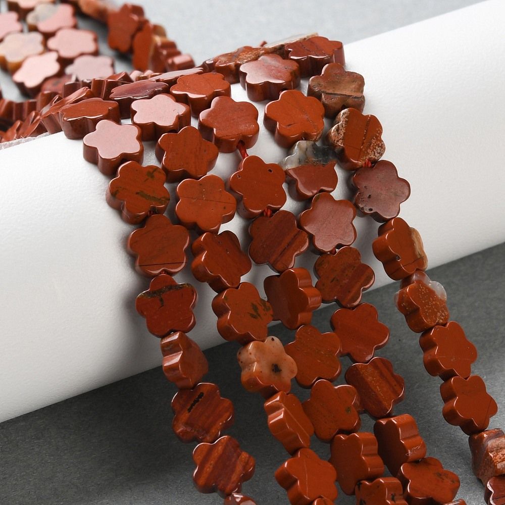 Natural Red Jasper Beads Strands, Plum Blossom, 6~6.5x6x2.5mm, Hole: 0.7mm, about 63pcs/strand, 14.76''(37.5cm)