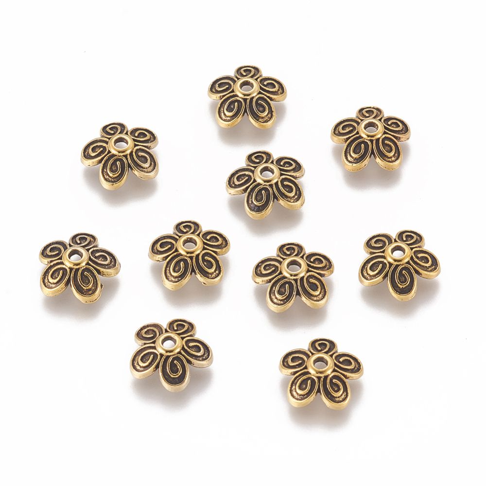 20pcs/Tibetan Style Alloy Caps, Lead Free & Cadmium Free, Antique Golden/10x3.5mm