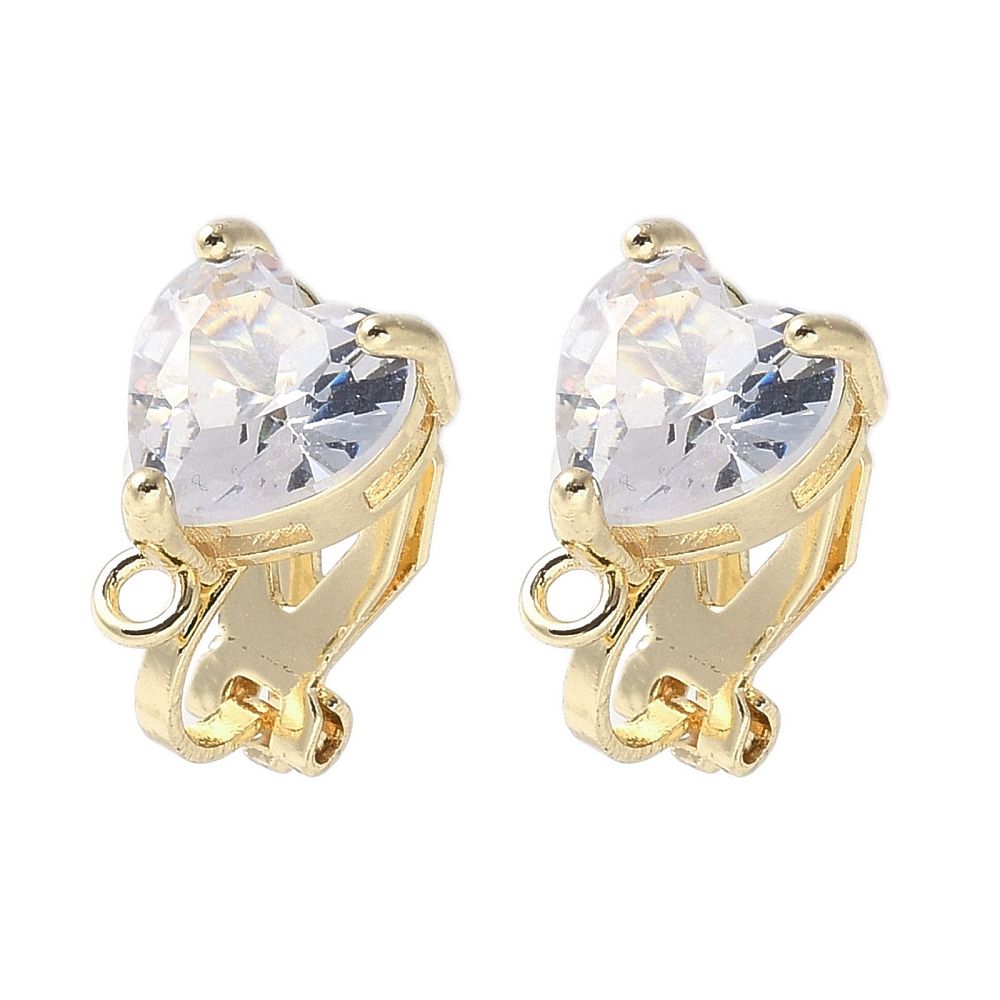 2pcs/Brass Clip-on Earring Findings for Women, with Crystal Rhinestone, Real 14K Golden & Long-lasting Plated/17x8x11mm (Copy)
