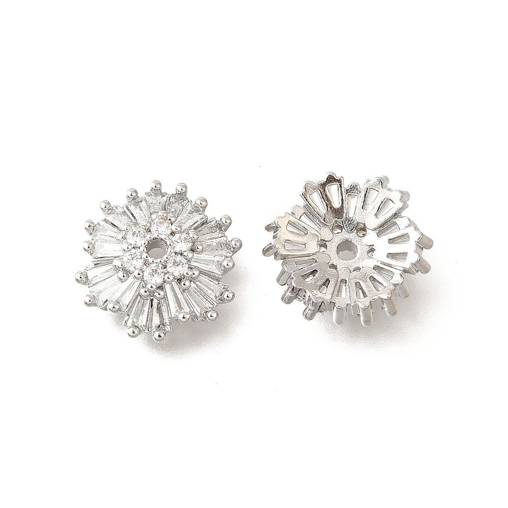 1pcs/Flower Brass Clear Cubic Zirconia Bead Caps, Long-Lasting Plated/ 14.5x5mm