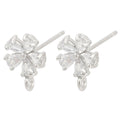 2pcs/Brass Micro Pave Clear Cubic Zirconia Stud Earring Findings, Cadmium Free & Nickel Free & Lead Free, with Loop/9.5x7.5mm