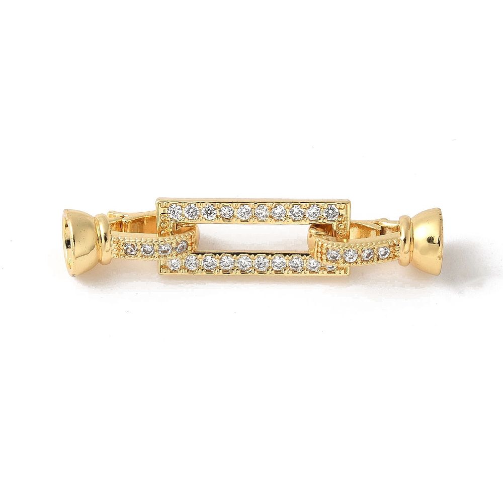 Brass Pave Clear Cubic Zirconia Fold Over Clasps, Long-Lasting Plated, Real 18K Gold Plated/36mm