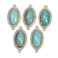 1pcs/Natural Gem Oval Links, Rack Plating Brass Micro Pave Clear Cubic Zirconia Connector Charms/24.5x12x4.5mm