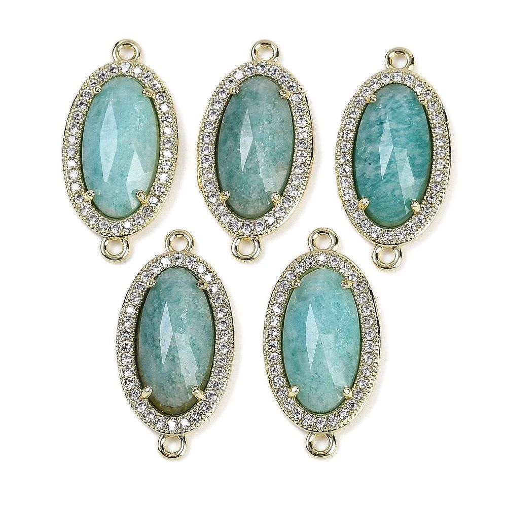 1pcs/Natural Gem Oval Links, Rack Plating Brass Micro Pave Clear Cubic Zirconia Connector Charms/24.5x12x4.5mm