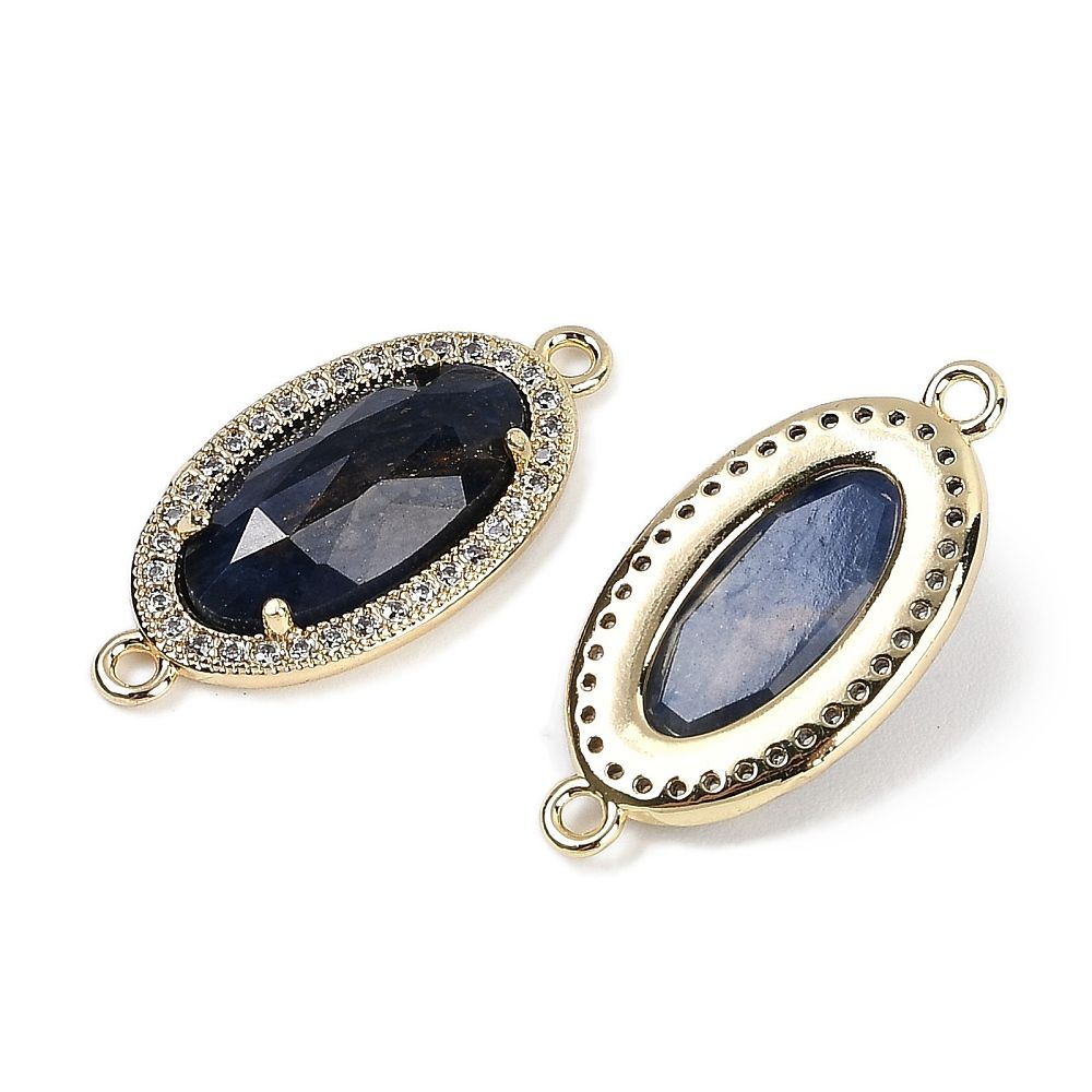 1pcs/Natural Gem Oval Links, Rack Plating Brass Micro Pave Clear Cubic Zirconia Connector Charms/24.5x12x4.5mm