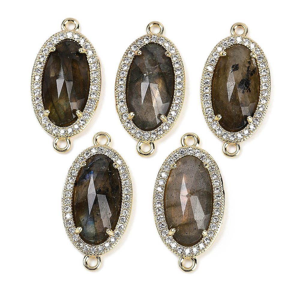 1pcs/Natural Gem Oval Links, Rack Plating Brass Micro Pave Clear Cubic Zirconia Connector Charms/24.5x12x4.5mm