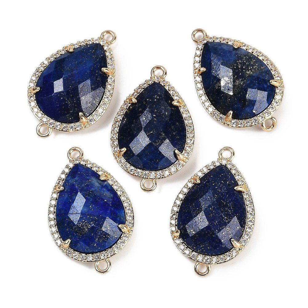 1pcs/Natural Games Faceted Teardrop Links, Rack Plating Brass Micro Pave Clear Cubic Zirconia Connector Charms/26x16.5x6mm