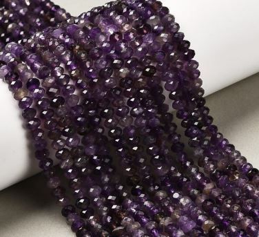 Natural Amethyst Beads Strands, Faceted Rondelle, 5x3~3.5mm, Hole: 1mm, about 115pcs/strand, 15.35''(39cm)