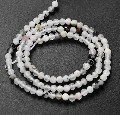 Natural Rainbow Moonstone Beads Strands, Faceted Round, 3mm, Hole: 0.7mm, about 123~132pcs/strand, 14.57''~14.96''(37~38cm)