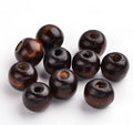 Natural Maple Wood Beads, Dyed, Round, Coffee, 12x10.5mm, Hole: 3mm