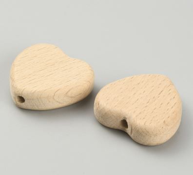 2pcs/Wood Beads, Undyed, Beige, Heart, 25.5x25x8mm, Hole: 3mm