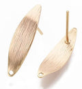 2pcs/Brass Stud Earring Findings, with Loop, Nickel Free, Horse Eye, Real 18K Gold Plated/20.5x5.5mm