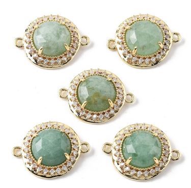 1pcs/ Connector Charms, Brass Micro Pave Clear Cubic Zirconia Flat Round Gems Links/21x16x7mm
