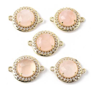 1pcs/ Connector Charms, Brass Micro Pave Clear Cubic Zirconia Flat Round Gems Links/21x16x7mm