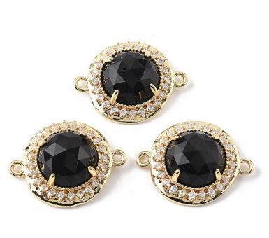 1pcs/ Connector Charms, Brass Micro Pave Clear Cubic Zirconia Flat Round Gems Links/21x16x7mm