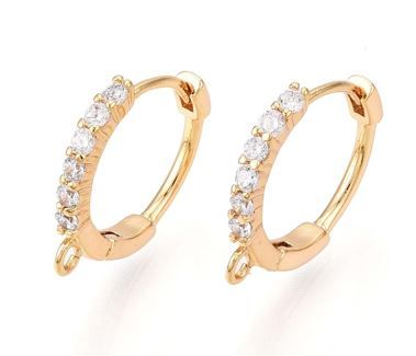 2pcs/Brass Micro Pave Cubic Zirconia Hoop Earring Finding, Lead Free & Nickel Free & Cadmium Free, Ring, Real 18K Gold Plated/16x16.5x2mm