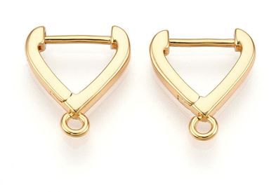 2pcs/Brass Hoop Earring Finding, Lead Free & Nickel Free & Cadmium Free, Real 18K Gold Plated/14x12.5x2.5mm