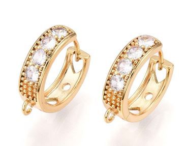 2pcs/Brass Micro Pave Cubic Zirconia Hoop Earring Finding, Lead Free & Nickel Free & Cadmium Free, Ring, Real 18K Gold Plated/17x16x5mm