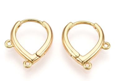 2pcs/BBrass Hoop Earring Finding, Lead Free & Nickel Free & Cadmium Free, Real 18K Gold Plated/15.5x13.5x2.5mm