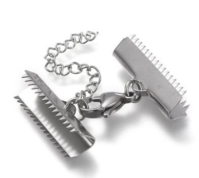304 Stainless Steel Curb Chain Extender, with Lobster Claw Clasps and Ribbon Crimp Ends