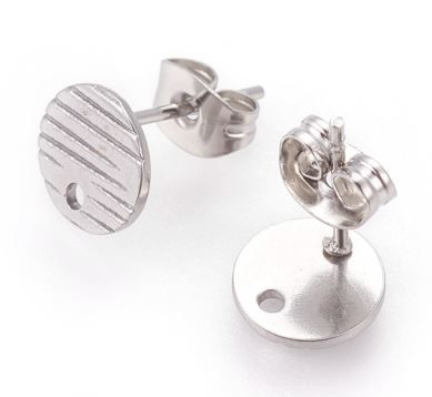 4pcs/ Non-Tarnish 304 Stainless Steel Ear Stud Findings, with Ear Nuts , multiple colors, factures