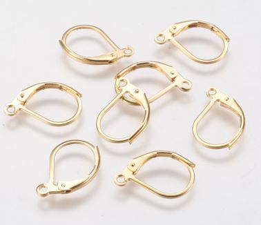 4pcs/304 Stainless Steel Leverback Earring Findings, with Loop, Real 18K Gold Plated/15x11x2mm