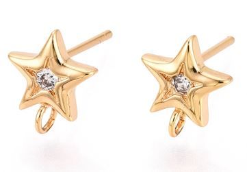 2pcs/ Brass Micro Pave Clear Cubic Zirconia Stud Earring Findings, Long-Lasting Plated, Nickel Free, Real 18K Gold Plated/9.2x8.1mm