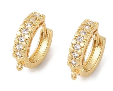 2pcs/ Brass with Cubic Zirconia Hoop Earrings Finding, Lead Free & Cadmium Free, Real 18K Gold Plated/16x15.5x4mm