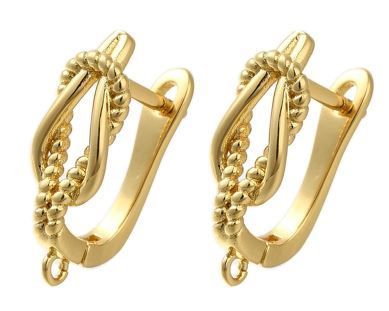 2pcs/Brass Hoop Earring Findings, Cadmium Free & Nickel Free & Lead Free, Chain Charm, Real 18K Gold Plāte/18.5x12x6.5mm