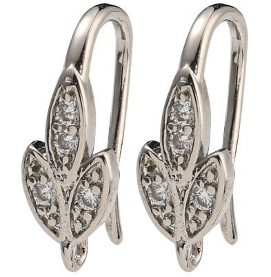 2pcs/Brass Micro Pave Clear Cubic Zirconia Earring Hooks/ 16.5x5.5x9mm