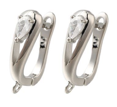 2pcs/Rack Plating Brass Micro Pave Cubic Zirconia Hoop Earring Findings/ 18.5x15x5.5mm