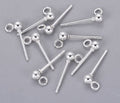 10pcs/ 304 Stainless Steel Ball Stud Earrings Findings, with Loop /13.5~15x5.5mm
