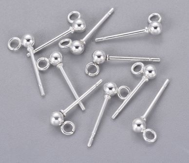 10pcs/ 304 Stainless Steel Ball Stud Earrings Findings, with Loop /13.5~15x5.5mm