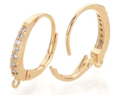 2pcs/  Brass Cubic Zirconia Leverback Earring Findings, with Horizontal Loop, Nickel Free, Real 18K Gold Plated/17x14x2mm