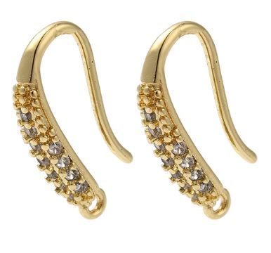 2pcs/Rack Plating Brass Micro Pave Clear Cubic Zirconia Earring Hooks, Ear Wire, Long-Lasting Plated, Lead Free & Cadmium Free/ 16.5x9x4mm