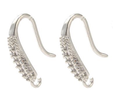 2pcs/Rack Plating Brass Micro Pave Clear Cubic Zirconia Earring Hooks, Ear Wire, Long-Lasting Plated, Lead Free & Cadmium Free/ 16.5x9x4mm