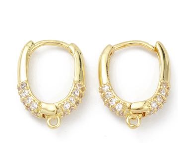 2pcs/Brass Micro Pave Clear Cubic Zirconia Hoop Earring Findings, with Horizontal Loops/ 17x12.5x4mm