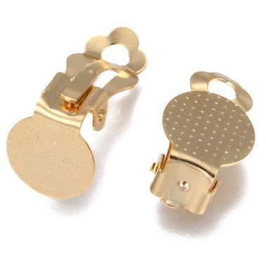 2pcs/ 304 Stainless Steel Clip-on Earring Findings, with Round Flat Pad/ Size: 16x10x7mm