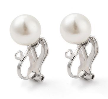 2pcs/ 304 Stainless Steel Clip-on Earring Findings with Imitation Pearl Plastic Beaded/ Gold/ Silver/17x9x6mm