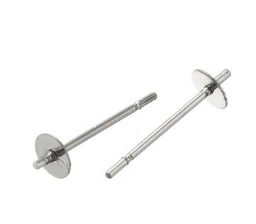 10pcs/304 Stainless Steel Stud Earring Findings, for Half Drilled Beads/14x4mm