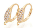 2pcs/Brass Cubic Zirconia Leverback Earring Findings, with Loop, Nickel Free, Real 18K Gold Plated/16.5x12x4mm