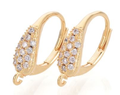 2pcs/Brass Cubic Zirconia Leverback Earring Findings, with Loop, Nickel Free, Real 18K Gold Plated/16.5x12x4mm